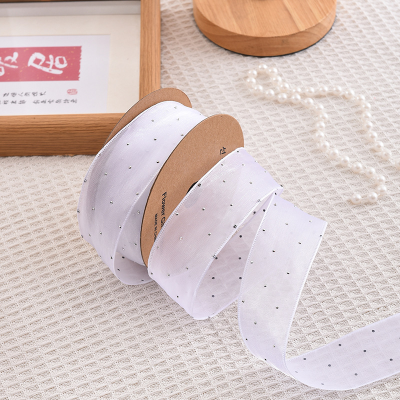 Ribbon Organza Roll - 20Yards Roll 4CM Rhinestones Silk Ribbons